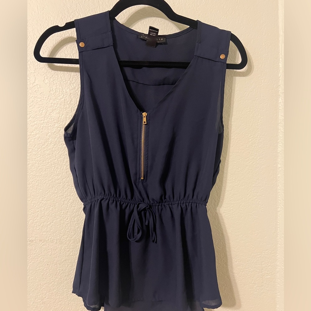 Streetwear Society Navy Sleeveless Blouse with Zipper